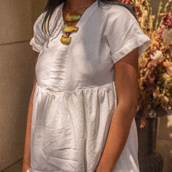 WHITE LINEN DRESS - Picture 3 of 9